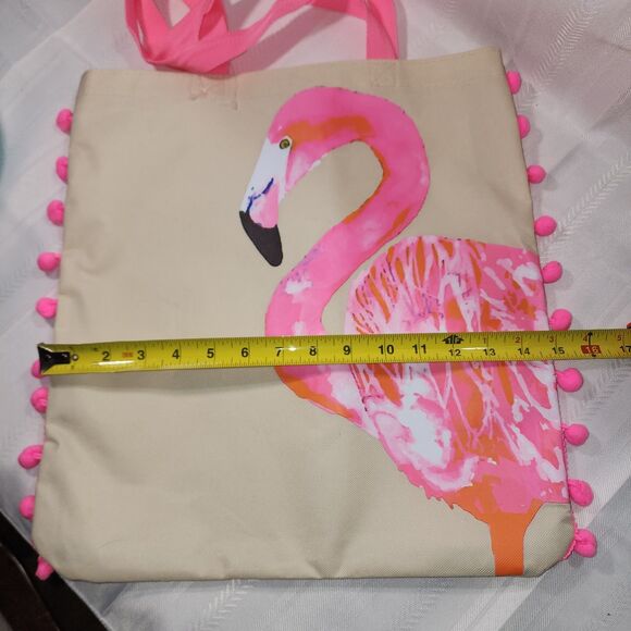 Flamingo Patterned Beach Bag Bright Pink 15 X 16" - Picture 8 of 8